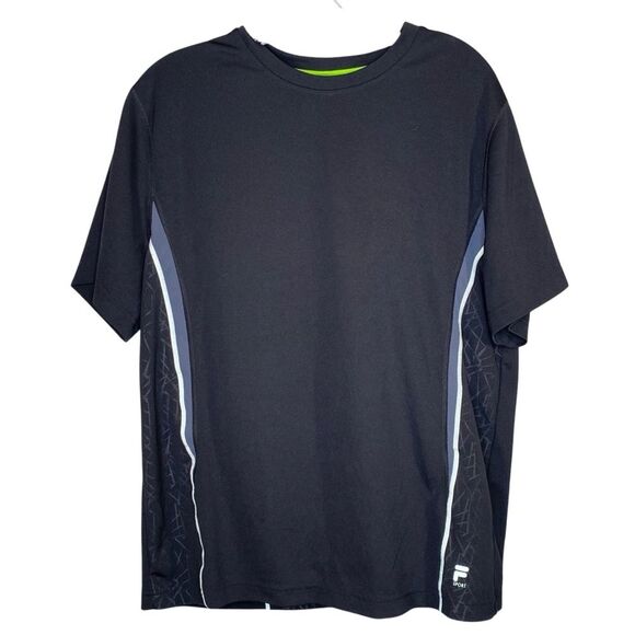 Fila Sport Men's Running Shirt Black Performance Wear Size Large Short Sleeve - Picture 1 of 3